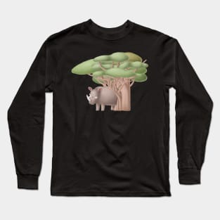 Cute rhinoceros in safari Long Sleeve T-Shirt